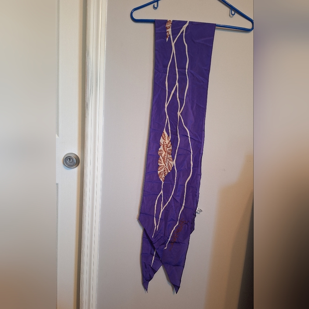 Bill Haire For Sally Gee 100% Silk Purple Scarf with Brown And Cream Accents